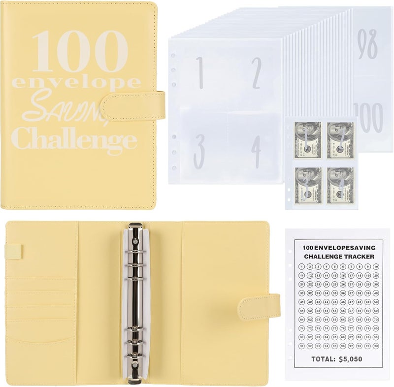 NICOOTH 100 Envelopes Money Saving Binder A5 Savings Challenge Book Easy and Fun Way to Save $5050 - Image 1